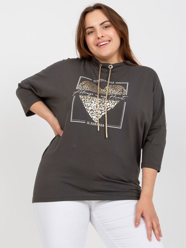 Wholesale Khaki Plus Size Cotton Blouse with Applique