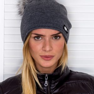 Wholesale Smooth beanie hat with tassel dark grey