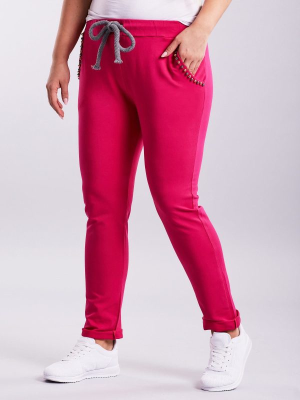 Wholesale Pink sweatpants with plus size applique