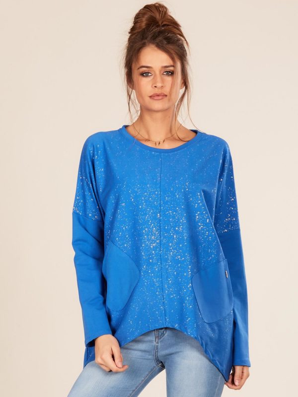 Wholesale Blue oversized blouse with pockets