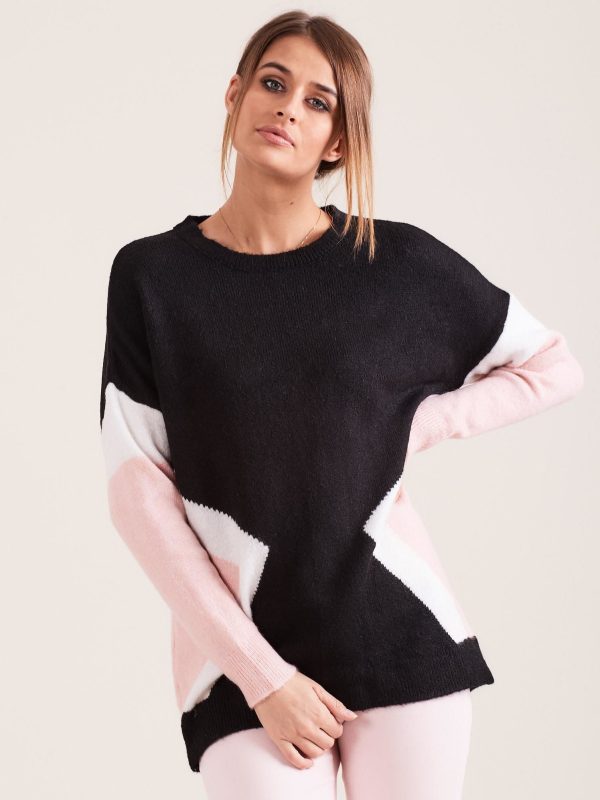 Wholesale Black sweater with geometric motif