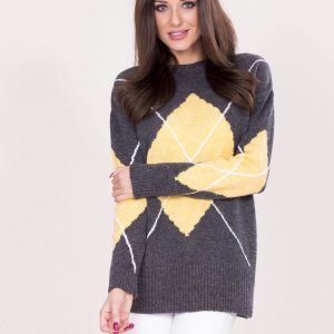 Wholesale Dark gray jumper with diamonds