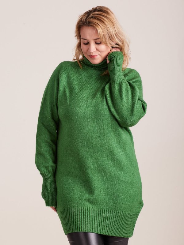 Wholesale Green Plus Size Turtleneck Long Sweater