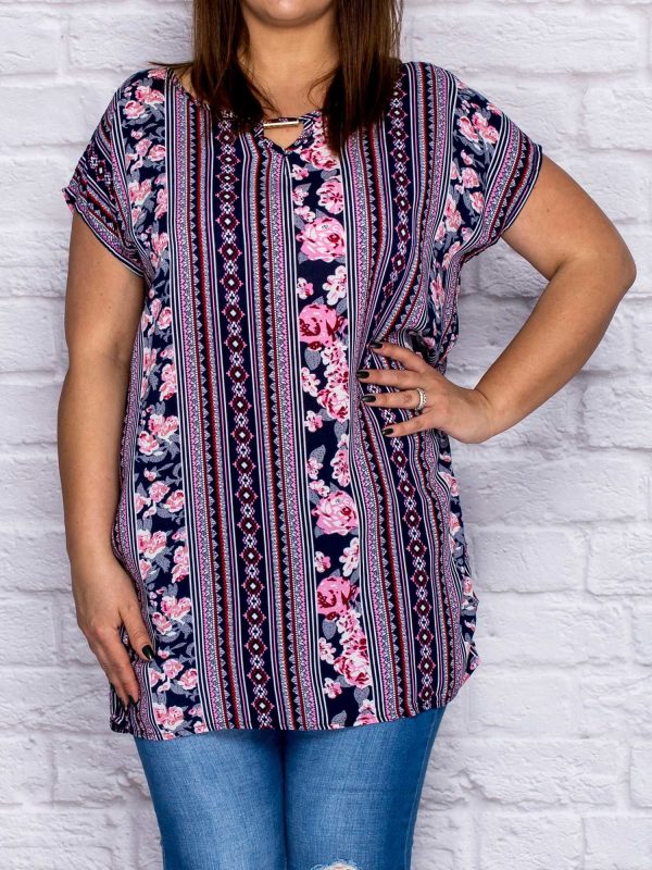 Wholesale Navy blue shirt blouse with ethnic motifs