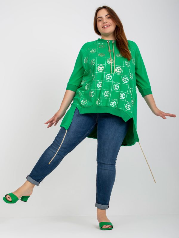 Wholesale Green asymmetrical plus size blouse with applique