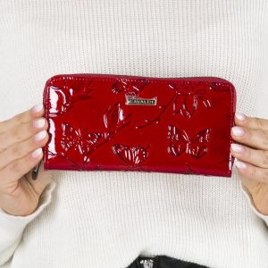 Wholesale Red leather wallet with flowers and butterflies