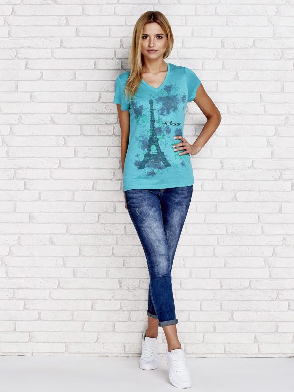 Wholesale Green T-shirt with Parisian print