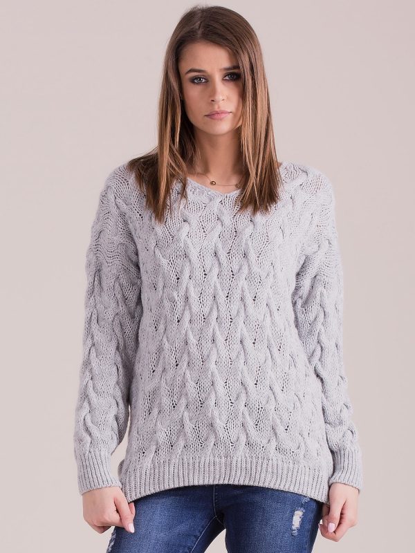 Wholesale Grey braided sweater