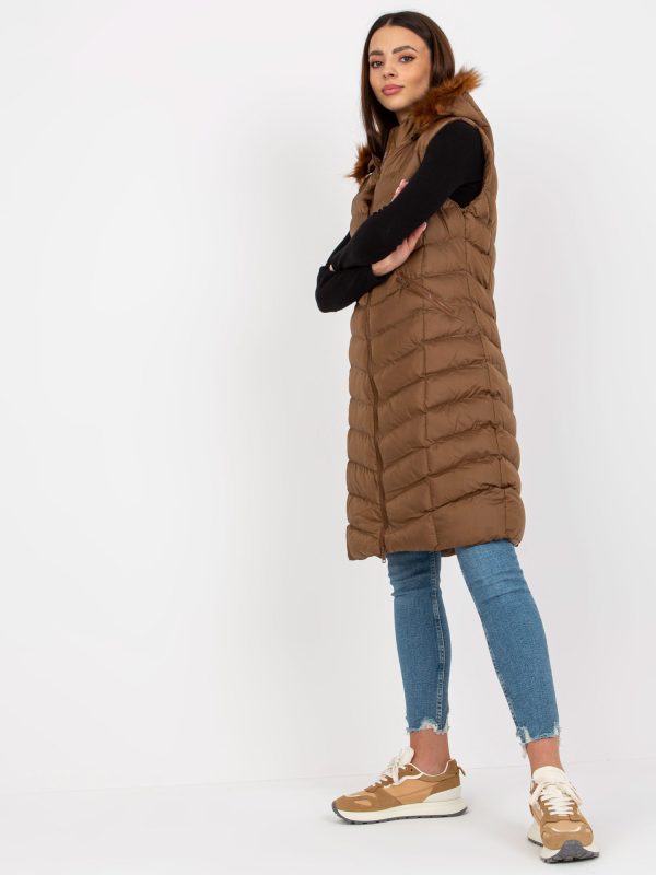 Wholesale Brown quilted down vest with pockets RUE PARIS