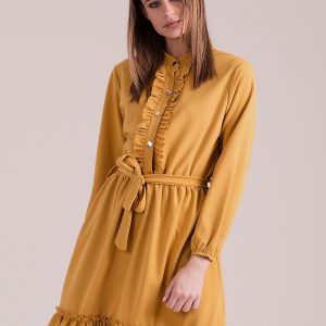 Wholesale Mustard dress with frills