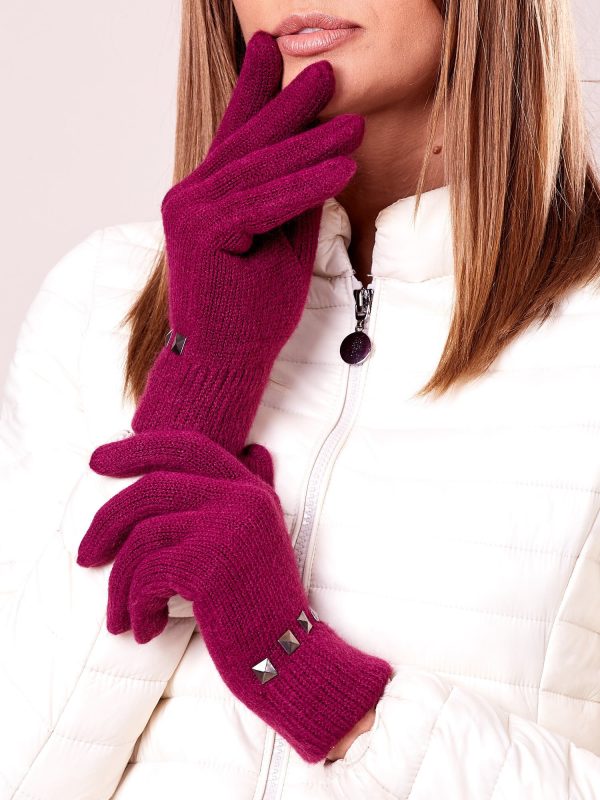 Wholesale Women's fuchsia gloves with studs