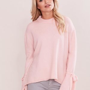 Wholesale Light pink sweater with binding on the sleeves