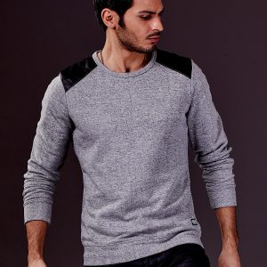 Wholesale Grey sweatshirt for men with leather inserts FUNK N SOUL