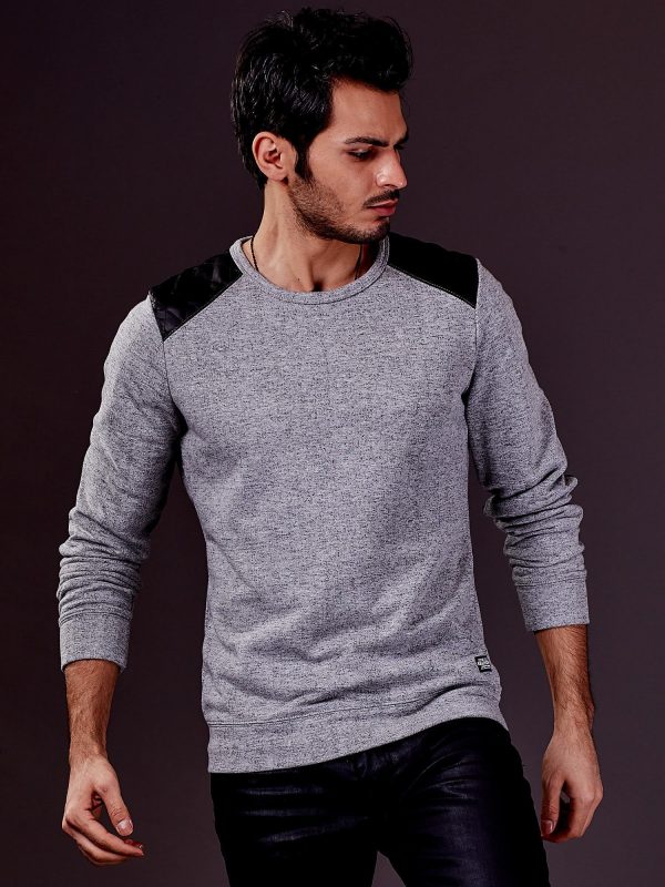 Wholesale Grey sweatshirt for men with leather inserts FUNK N SOUL