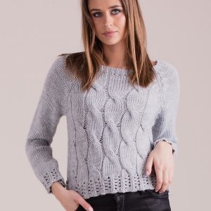 Wholesale Grey sweater with braid weaves