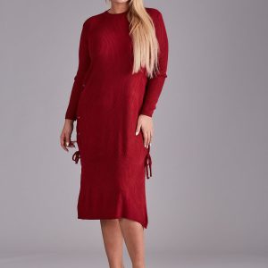 Wholesale Burgundy plus size knitted dress