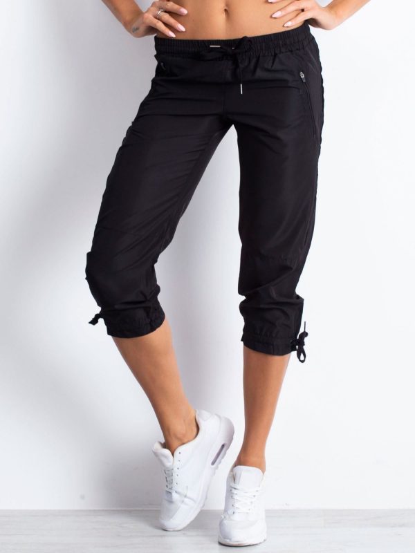 Wholesale Black Capri Sports Pants with Mesh