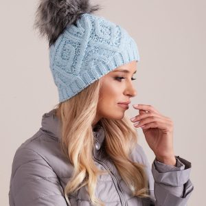 Wholesale Light blue insulated cap with braid weaves