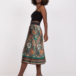 Wholesale Puebla Green Brown Pleated Midi Skirt