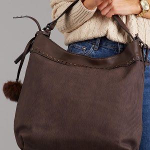 Wholesale Dark brown bag with ribbed