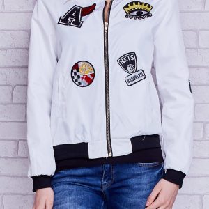 Wholesale Bomber jacket with pockets and patch white