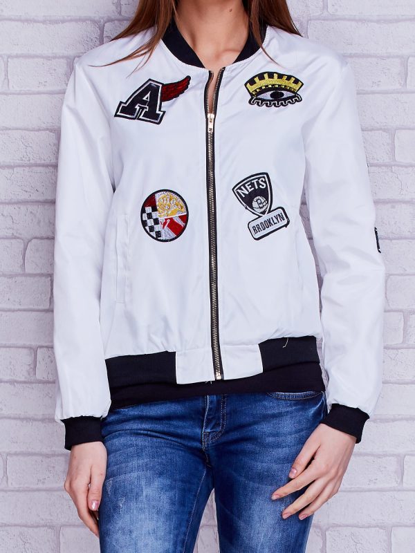 Wholesale Bomber jacket with pockets and patch white