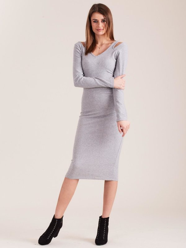 Wholesale Gray Fit Cold Shoulder Dress