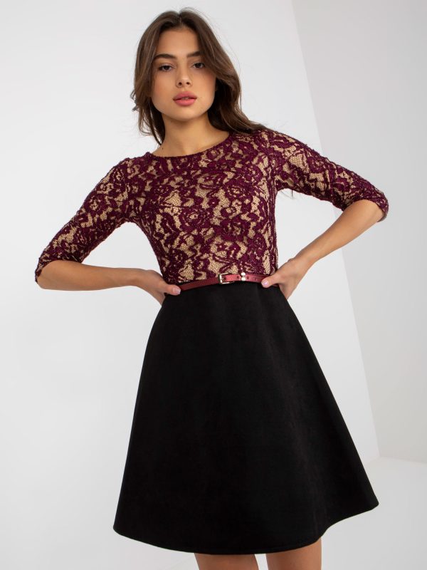 Wholesale Purple and Black Flared Cocktail Dress with Belt