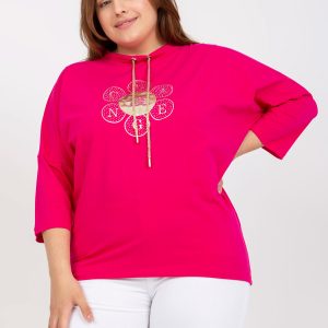 Wholesale Fuchsia plus size blouse with rhinestones appliqué