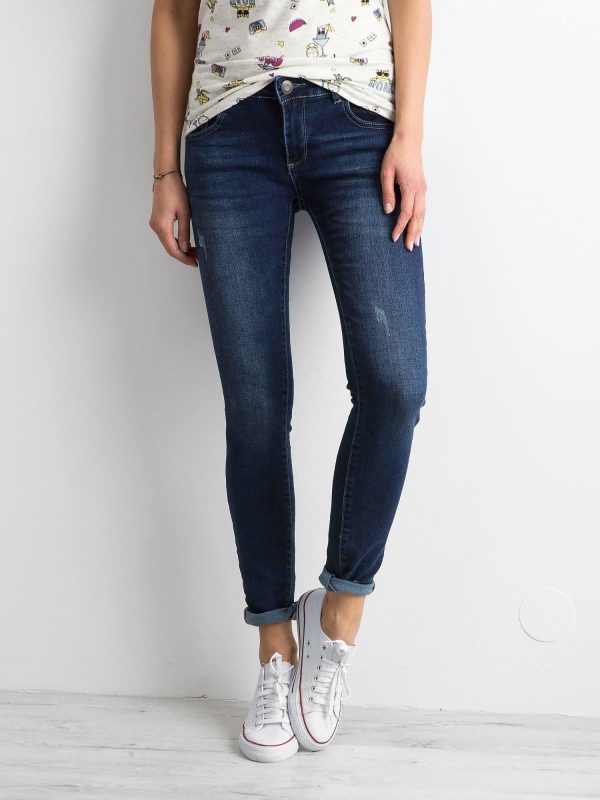 Wholesale Dark blue women's slim fit jeans