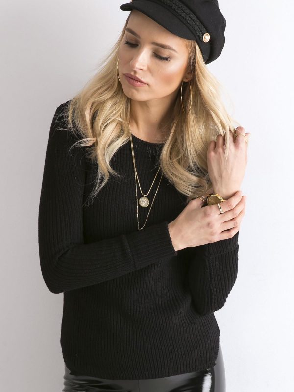 Wholesale Black sweater with roll-up sleeves