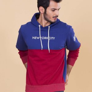 Wholesale Blue and burgundy hooded sweatshirt for men