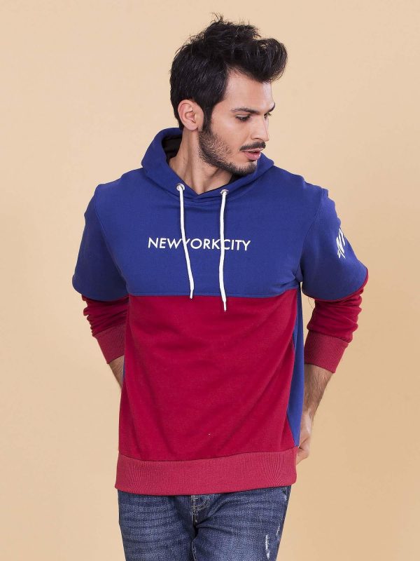 Wholesale Blue and burgundy hooded sweatshirt for men