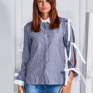 Wholesale Striped shirt with bows on sleeves navy blue