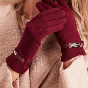 Wholesale Women's burgundy gloves with buckle