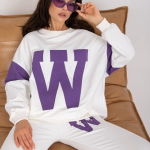 Wholesale White and purple long sleeve sweatsuit set