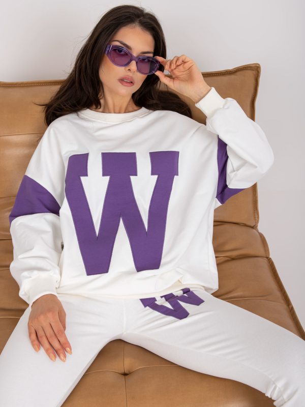 Wholesale White and purple long sleeve sweatsuit set