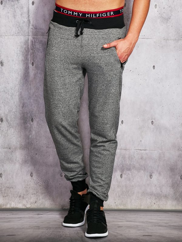 Wholesale Grey melange sweatpants for men with stripes