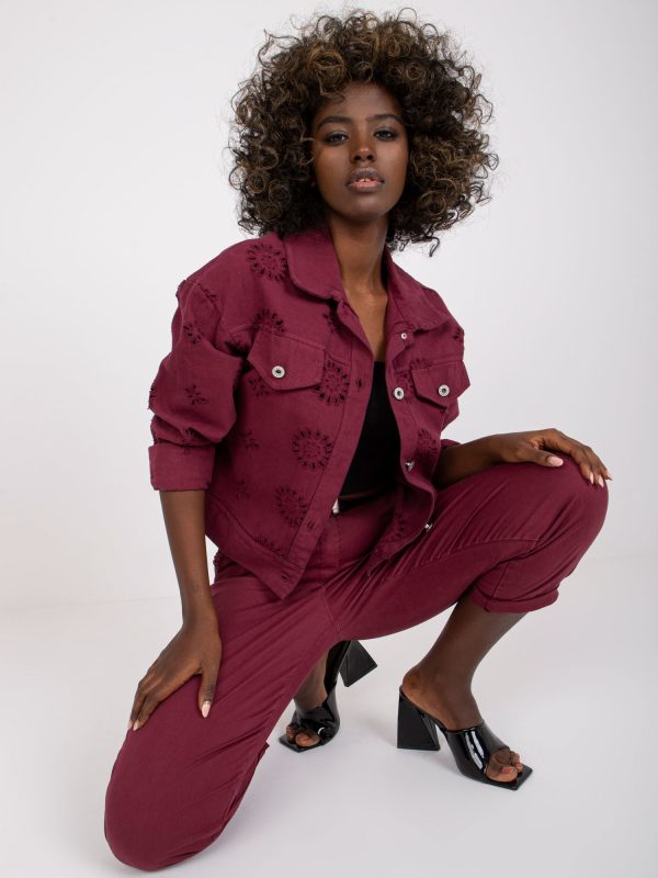 Wholesale Burgundy denim jacket made of cotton Colima