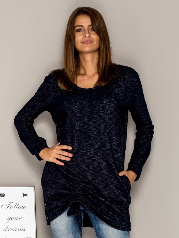 Wholesale Navy blue melange tunic with ribbing