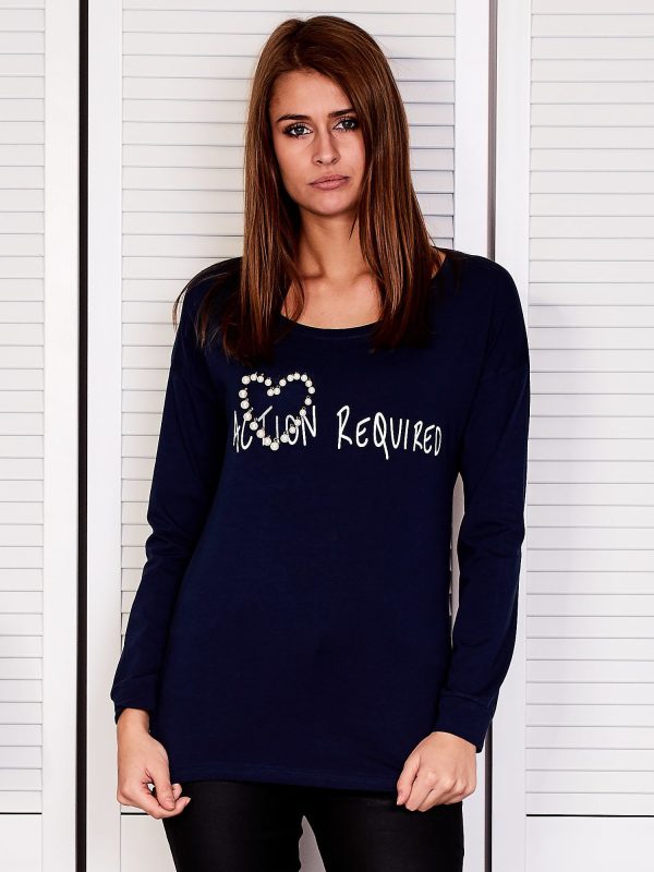 Wholesale Women's blouse with heart from beads navy blue