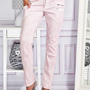 Wholesale Pink fabric skinny pants with decatization and zippers