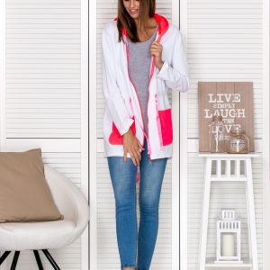 Wholesale Long sweatshirt with hoodie and pockets white