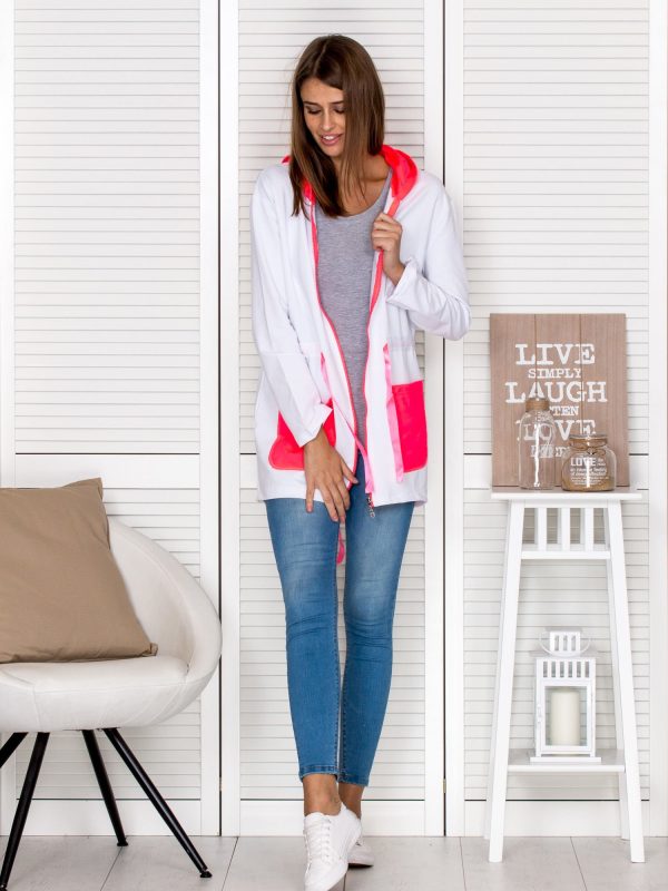 Wholesale Long sweatshirt with hoodie and pockets white