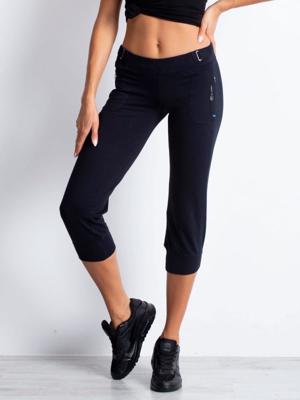 Wholesale Navy blue capri sweatpants with fabric belt