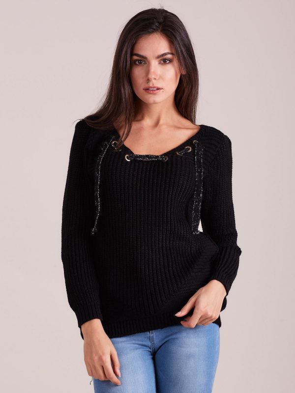 Wholesale Black sweater with lacing