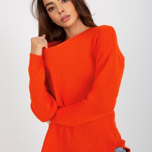 Wholesale Orangefarbener Oversize Pullover with V-Ausschnitt for Damen