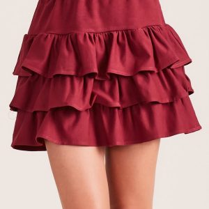 Wholesale Burgundy mini skirt with flounces