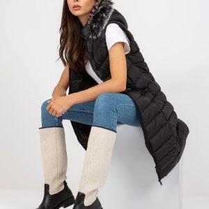 Wholesale Black long down vest with quilting RUE PARIS