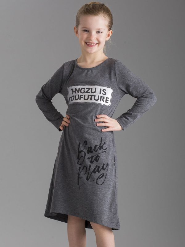 Wholesale Dark gray children's dress with inscriptions